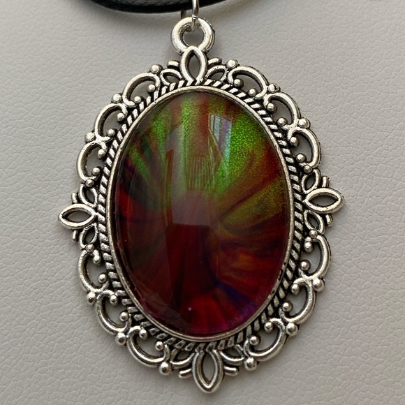 Hand Crafted Fluid Art Necklace Neon Pink Green Pendant by Svetlana Yeung - Picture 5 of 8